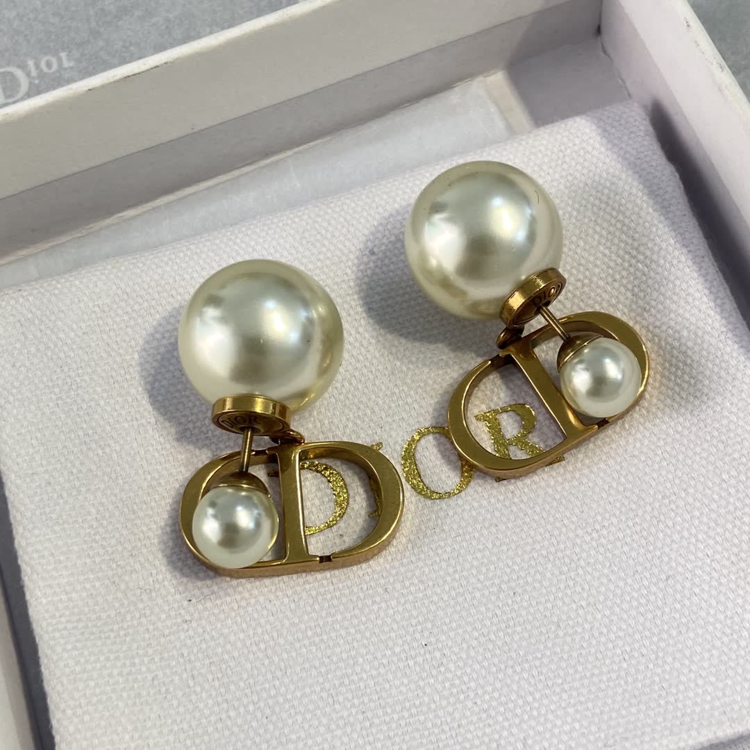 Dior Gold Tone Pearl Earrings