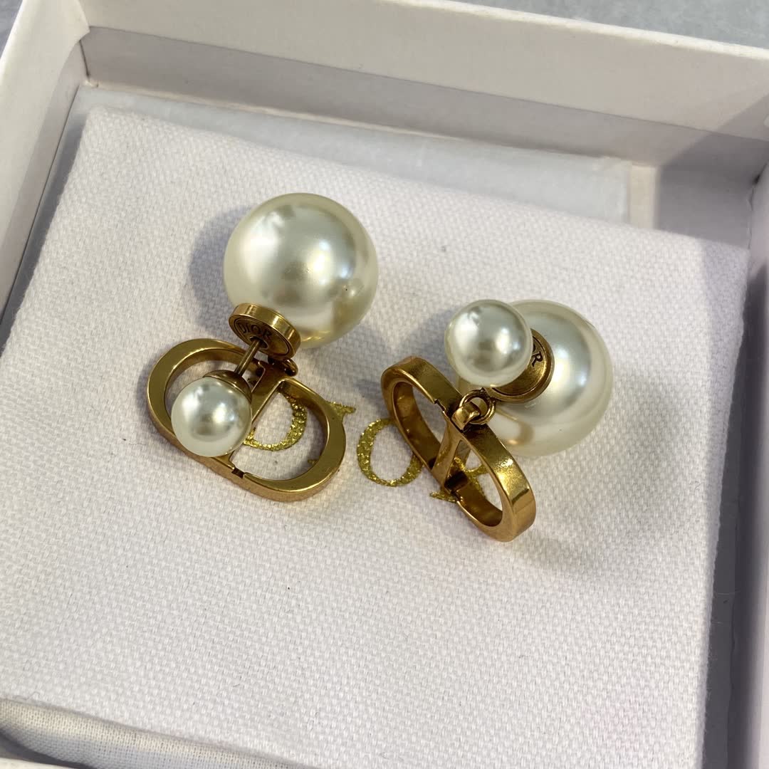 Dior Gold Tone Pearl Earrings