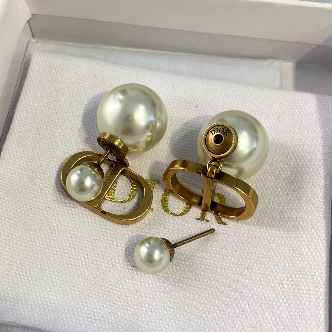 Dior Gold Tone Pearl Earrings