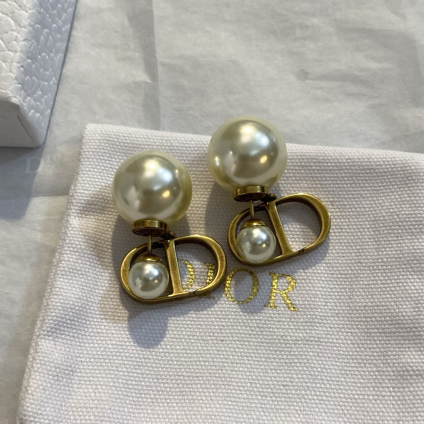 Dior Gold Tone Pearl Earrings