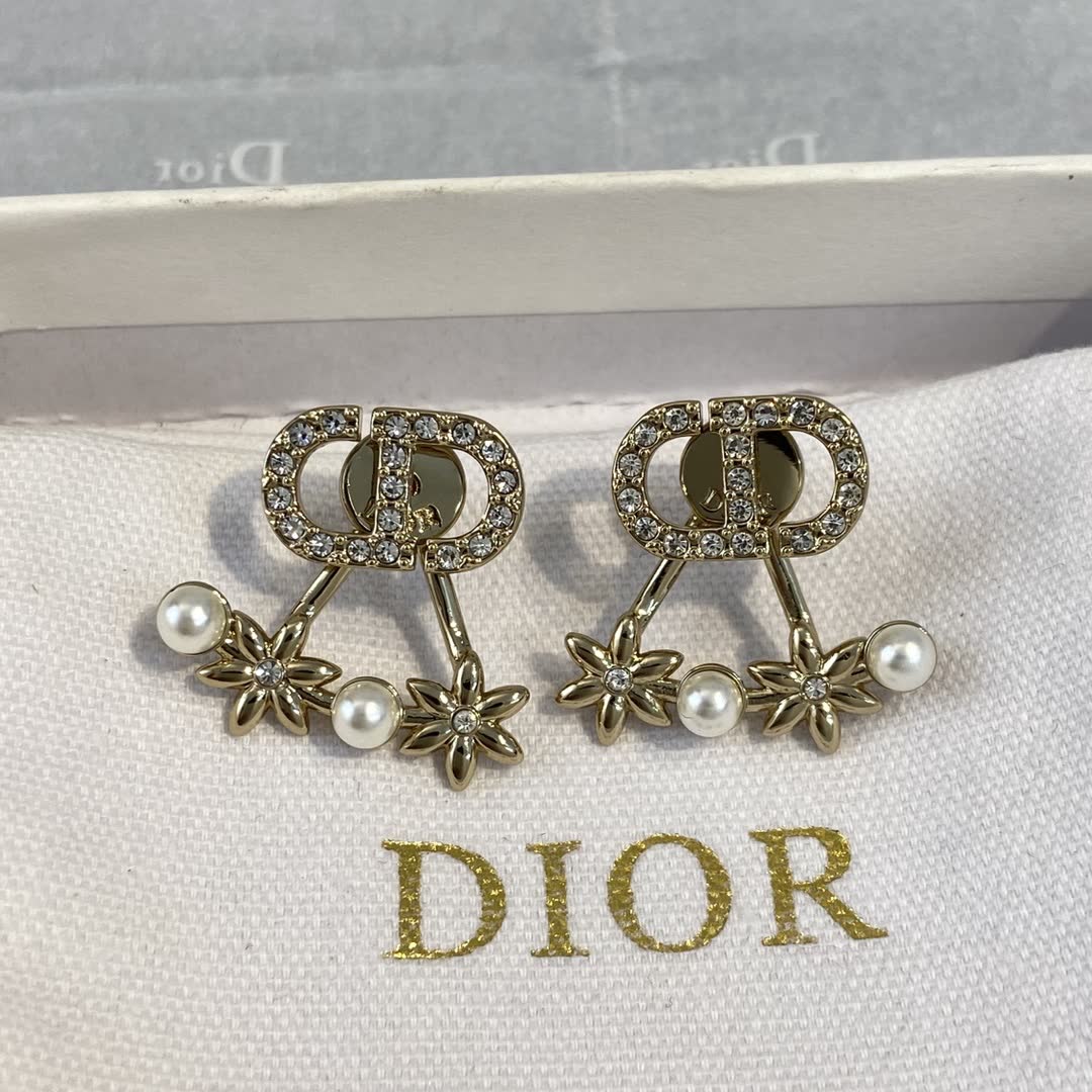 Dior Gold Tone Crystal & Pearl Earrings Dior Gold Tone Crystal & Pearl Earrings