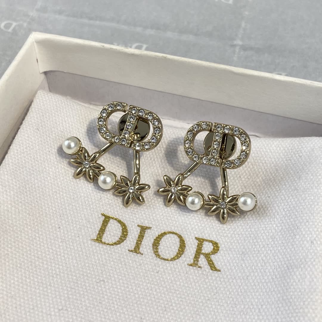 Dior Gold Tone Crystal & Pearl Earrings