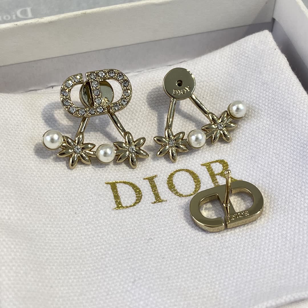 Dior Gold Tone Crystal & Pearl Earrings
