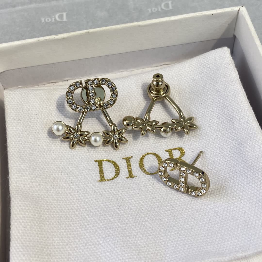Dior Gold Tone Crystal & Pearl Earrings