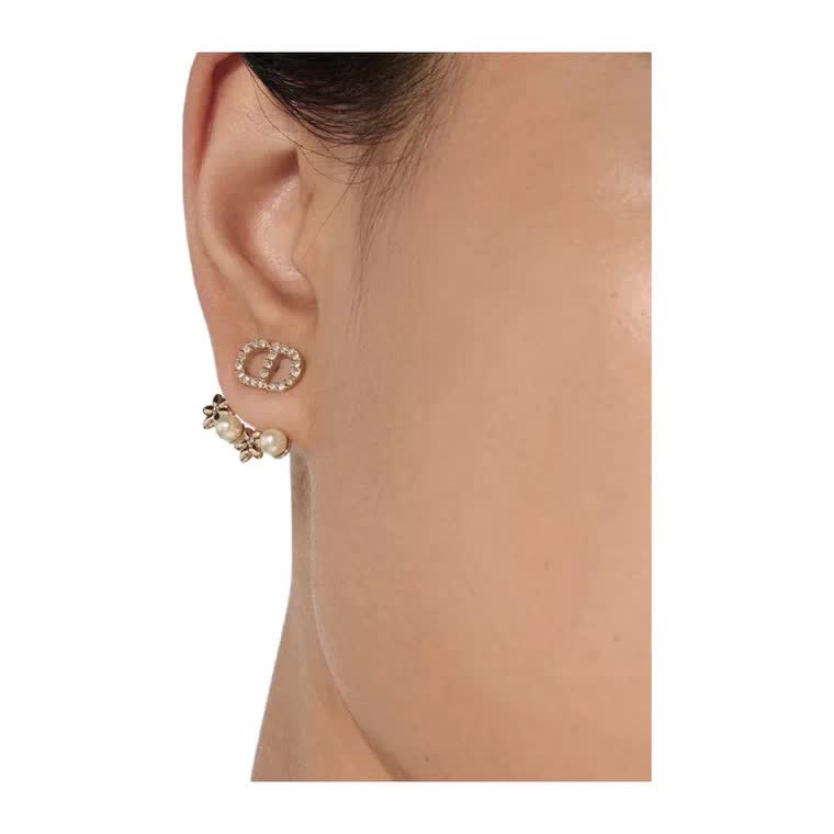 Dior Gold Tone Crystal & Pearl Earrings