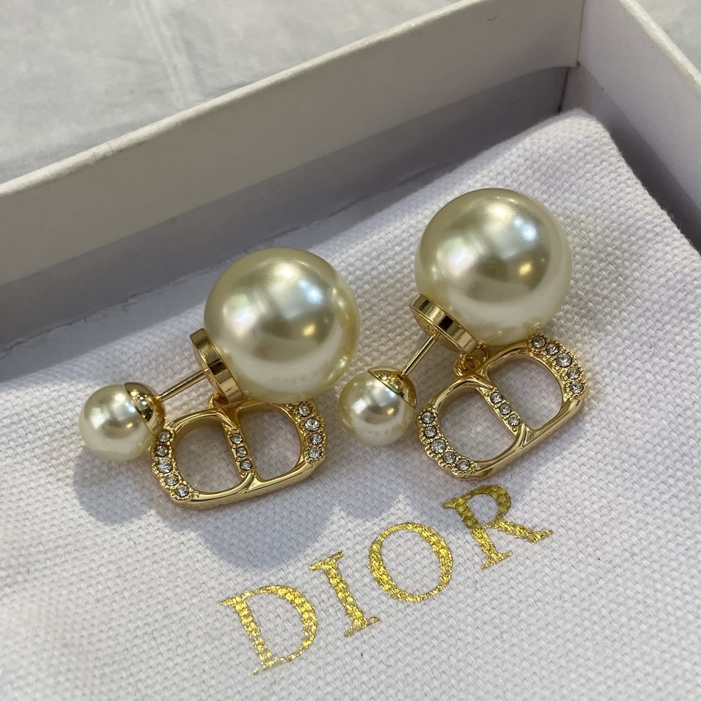 Dior Gold Tone Pearl Earrings