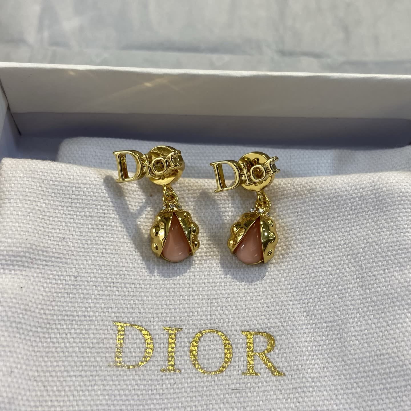 Dior Gold Tone Pink Stone Drop Earrings Dior Gold Tone Pink Stone Drop Earrings