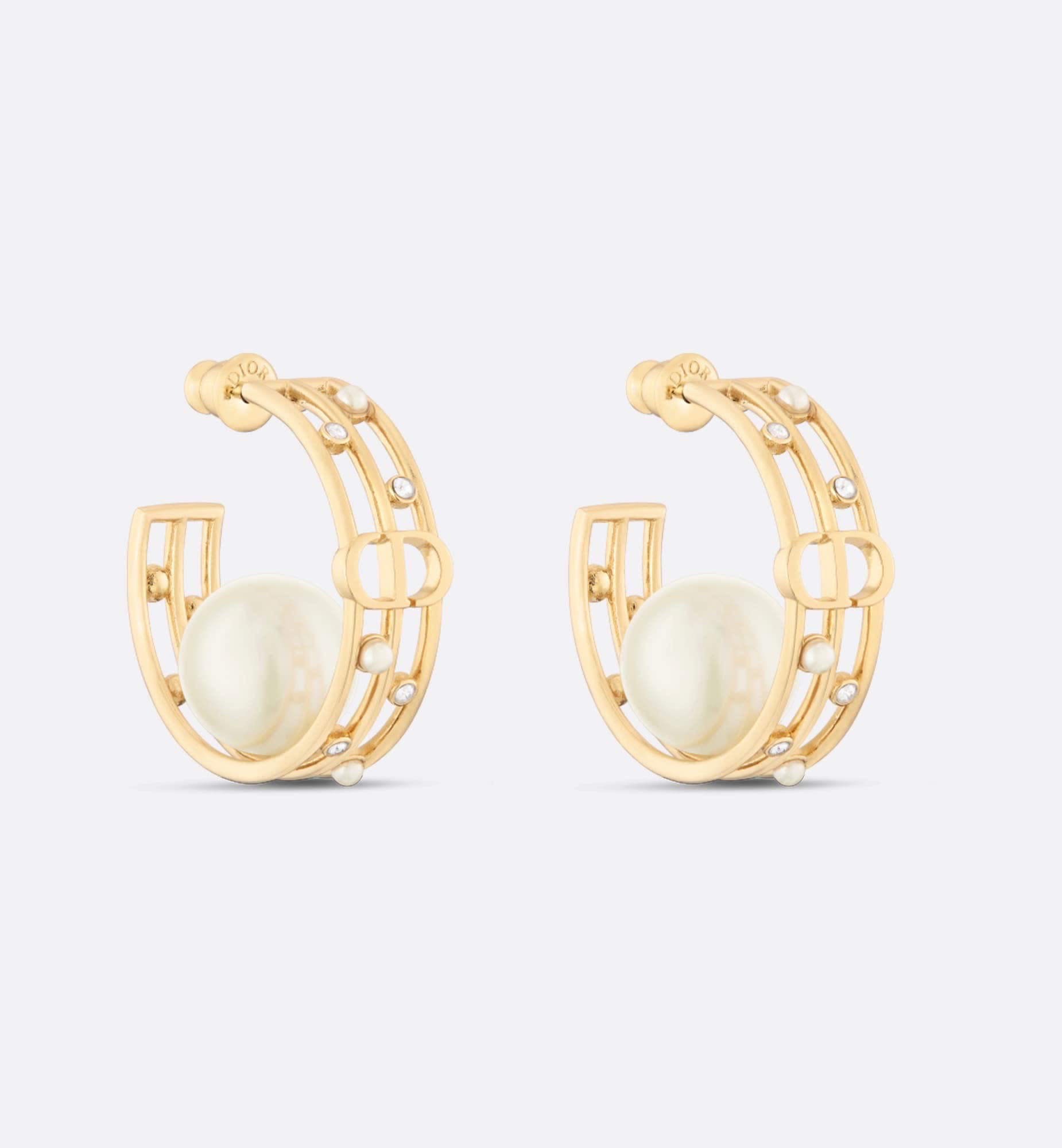 Dior Gold Hoop Earrings with Pearl and Crystals Dior Gold Hoop Earrings with Pearl and Crystals