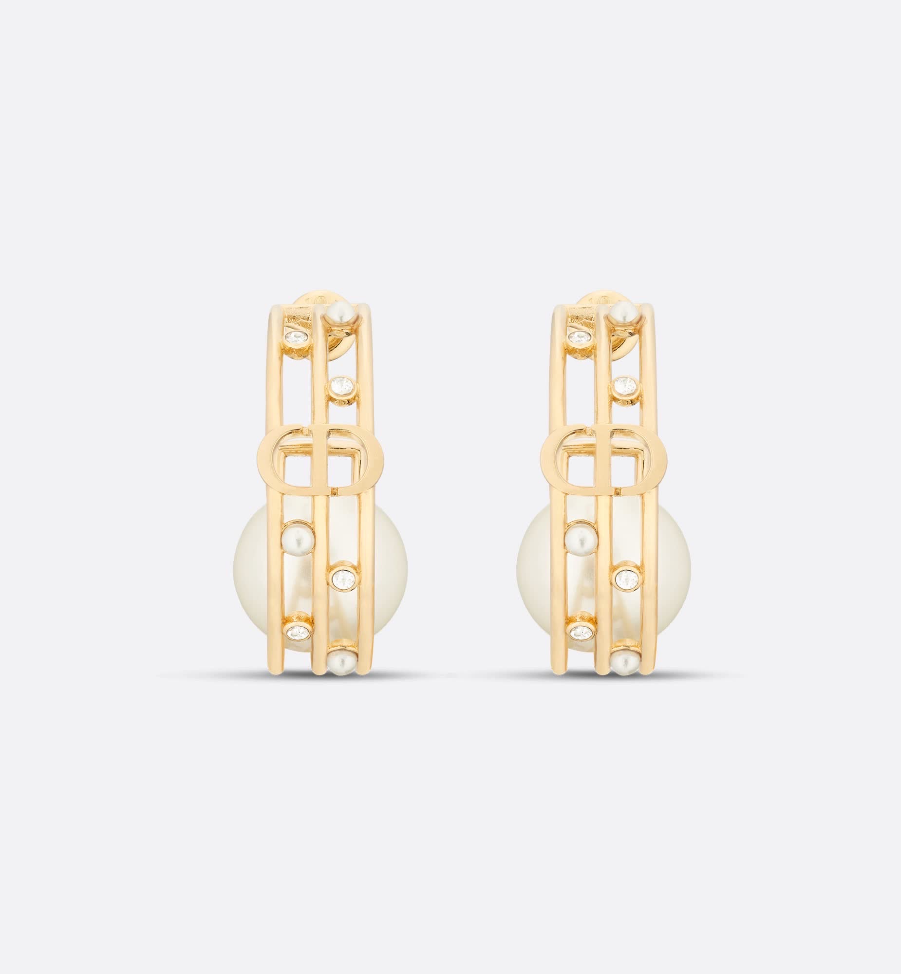 Dior Gold Hoop Earrings with Pearl and Crystals