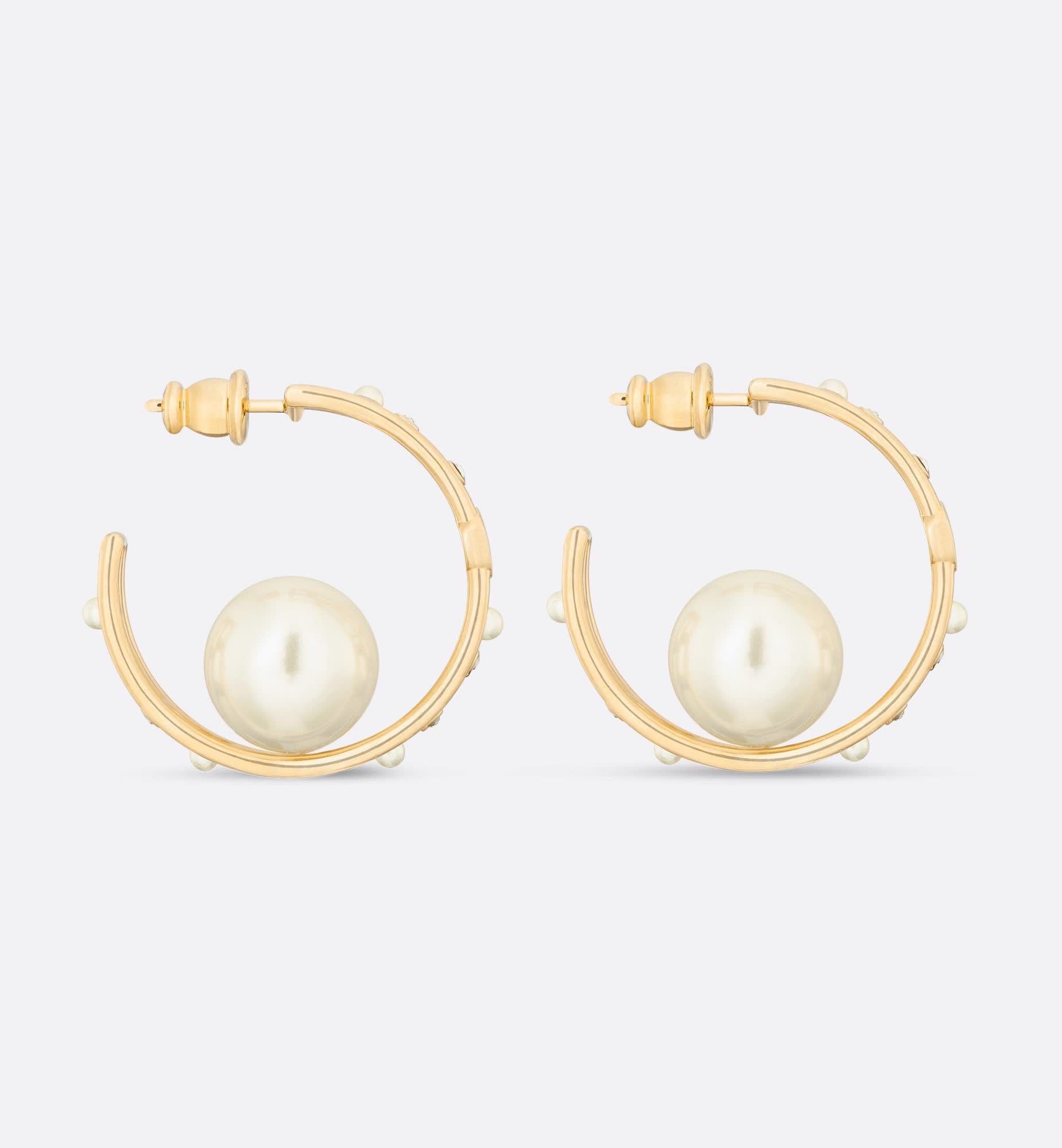 Dior Gold Hoop Earrings with Pearl and Crystals