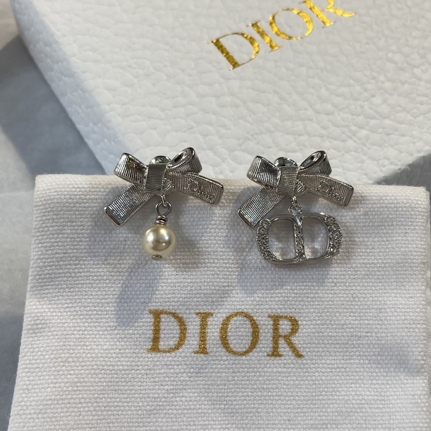 Dior Silver Bow & Pearl Earrings Dior Silver Bow & Pearl Earrings