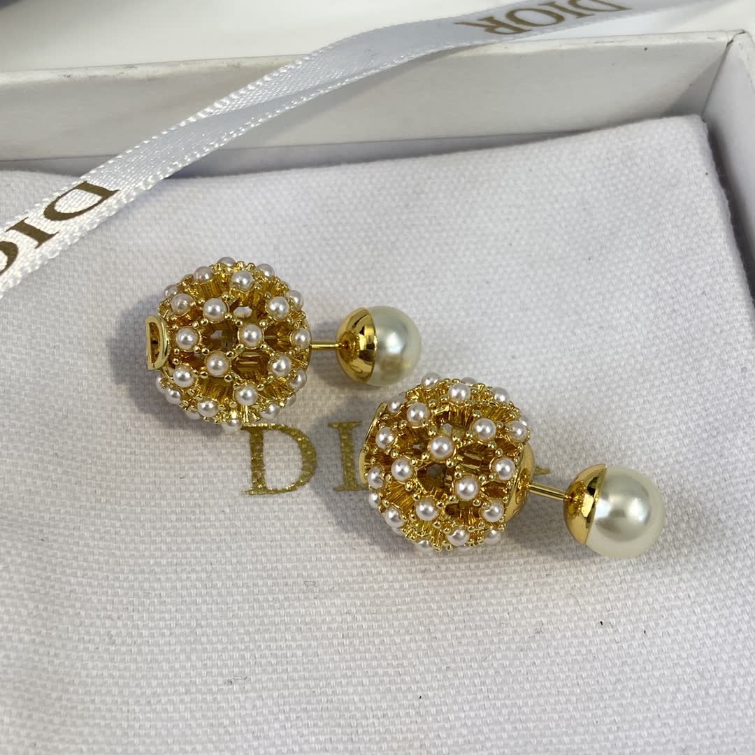 Dior Gold Tone Pearl Stud Earrings