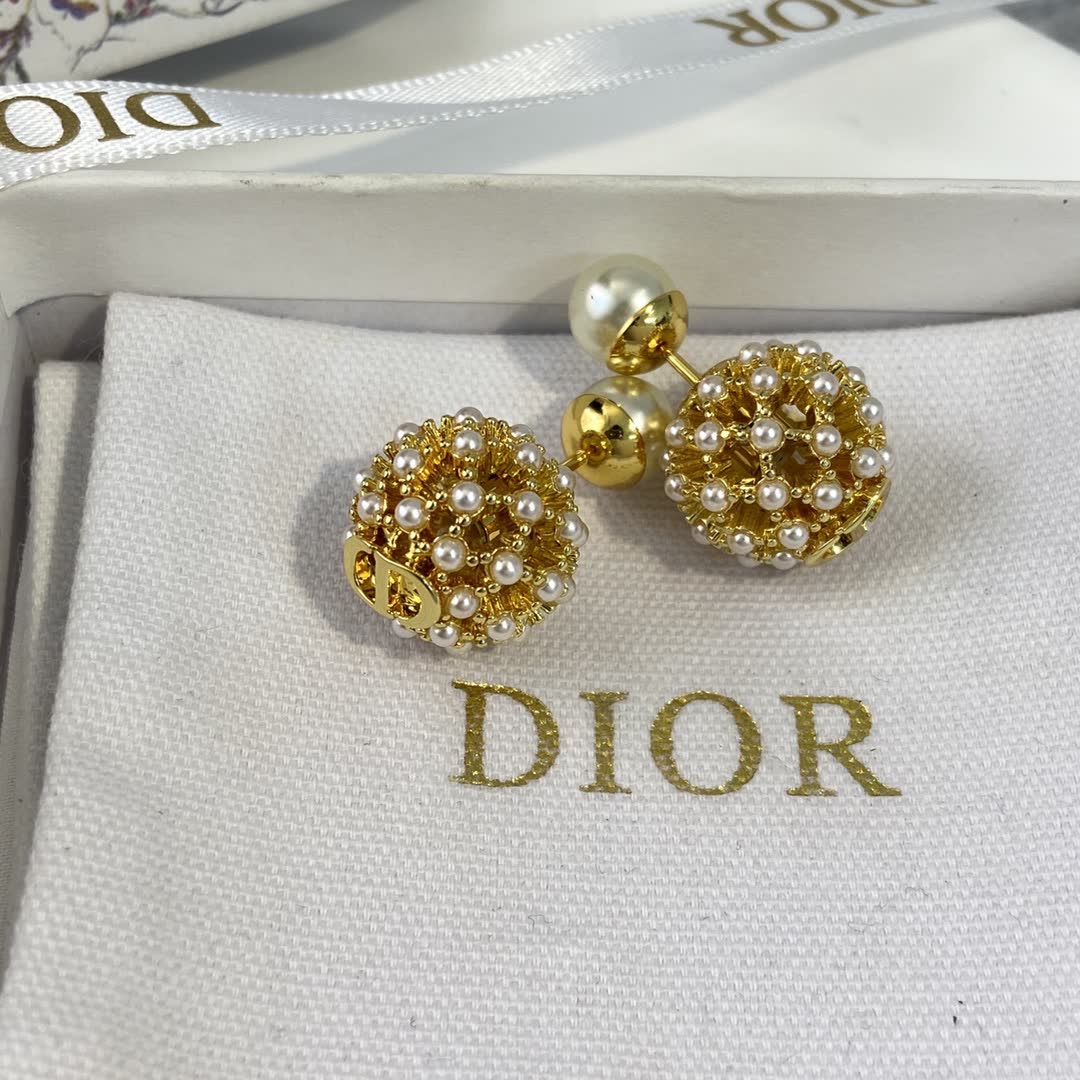 Dior Gold Tone Pearl Stud Earrings