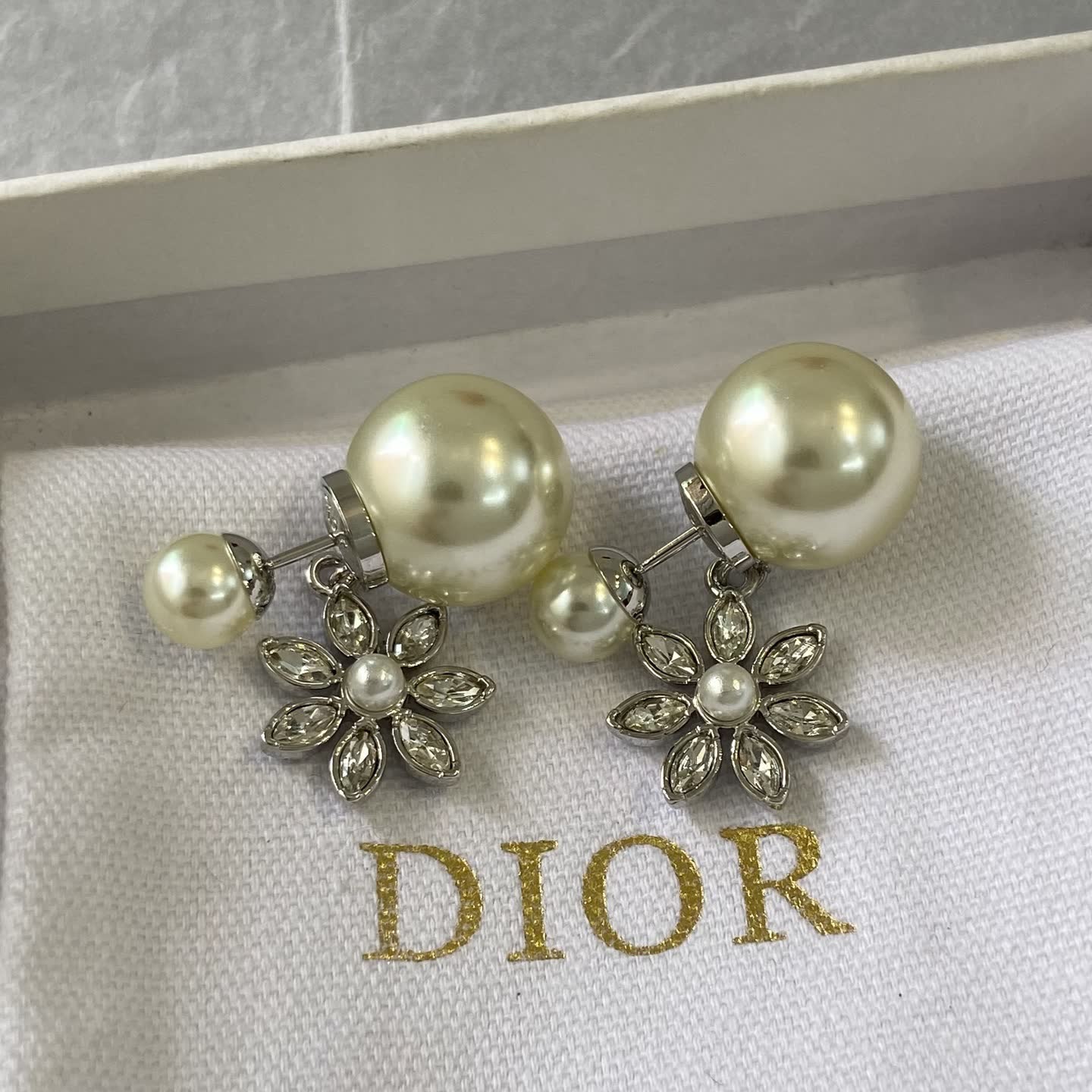 Dior Pearl and Crystal Flower Earrings Dior Pearl and Crystal Flower Earrings