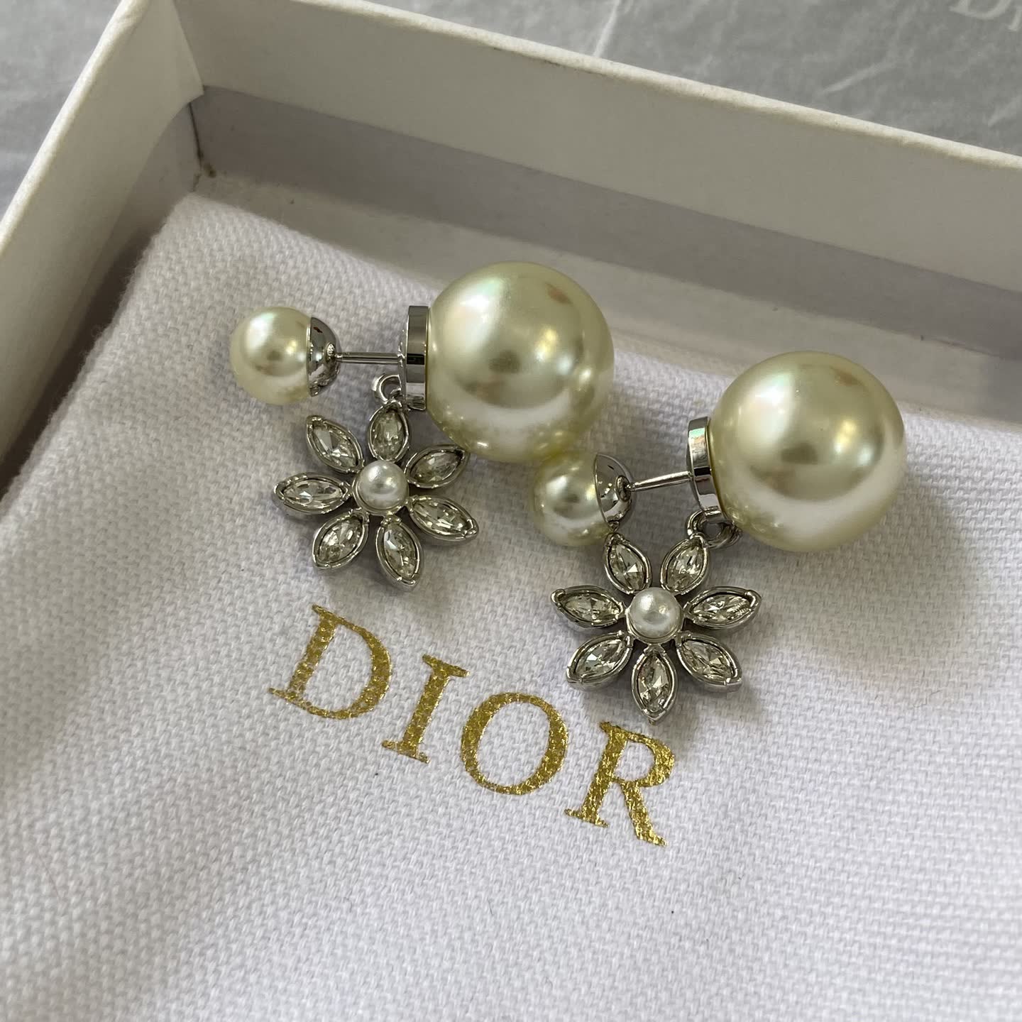 Dior Pearl and Crystal Flower Earrings