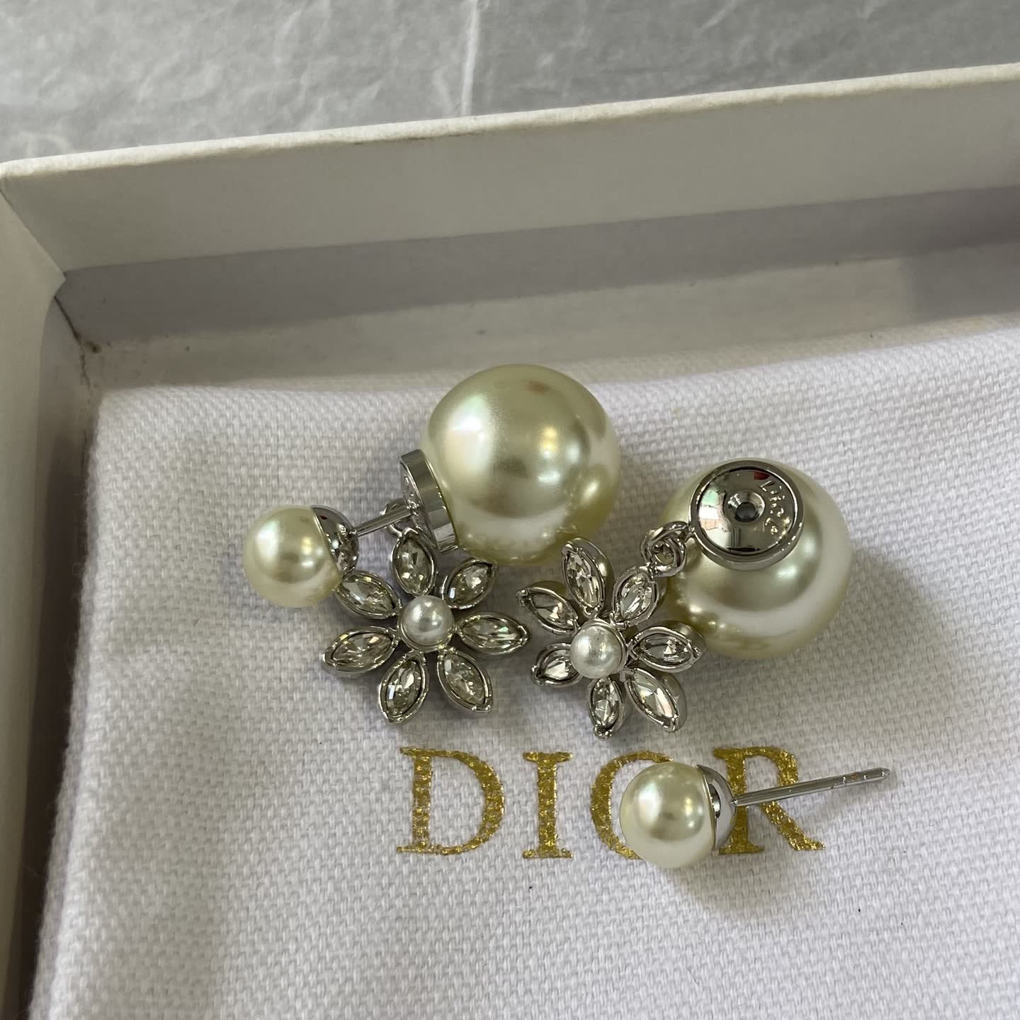 Dior Pearl and Crystal Flower Earrings