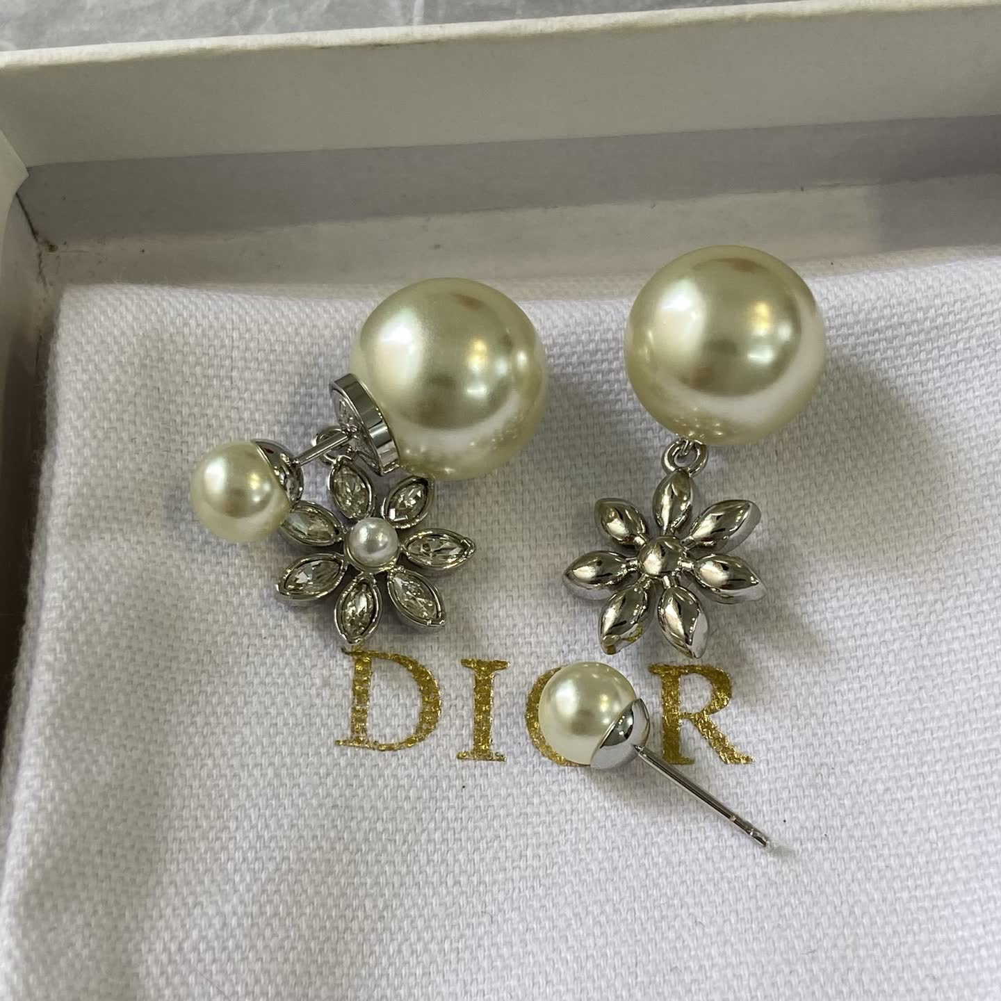 Dior Pearl and Crystal Flower Earrings