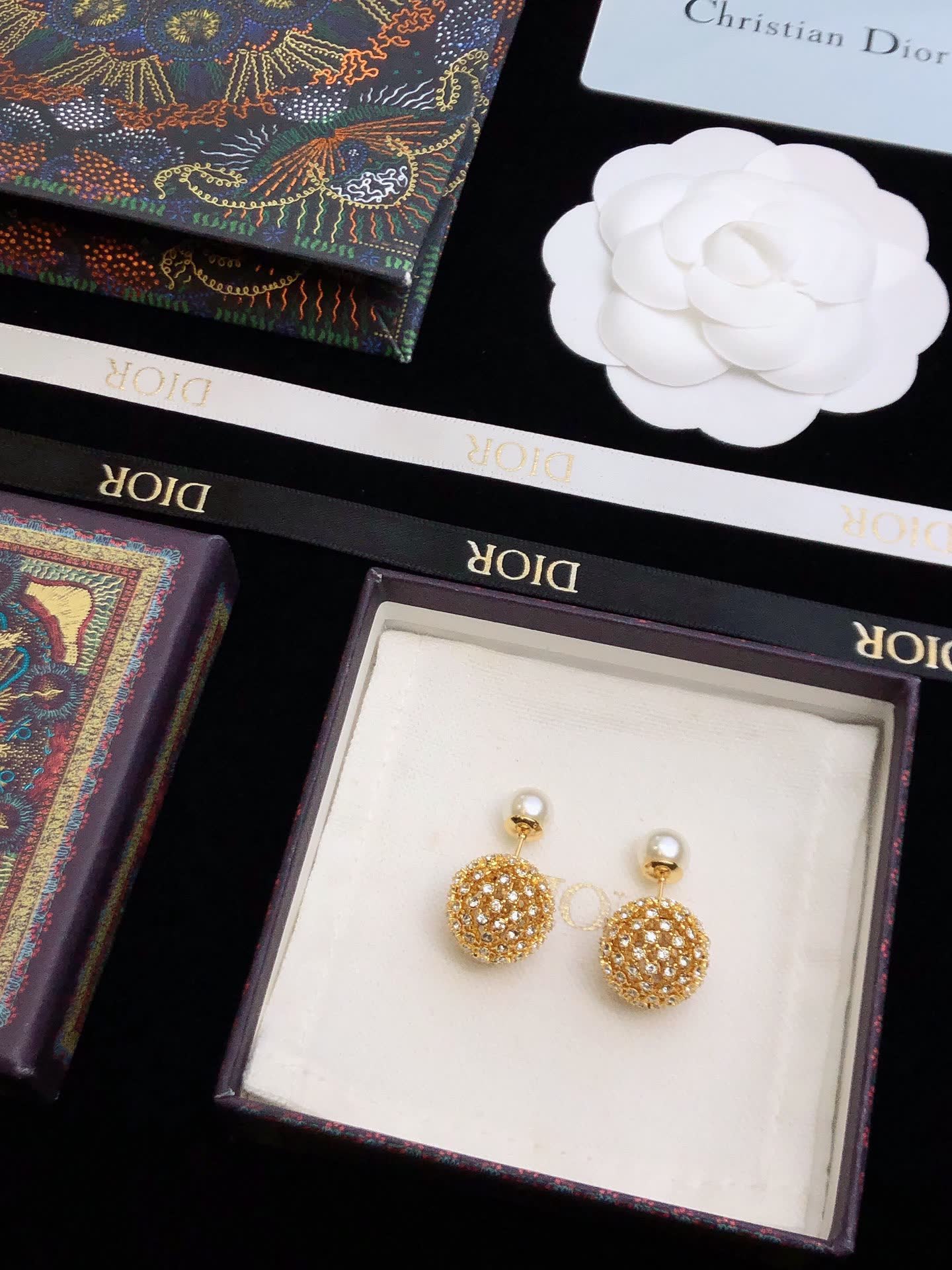Dior Gold-Tone Crystal and Pearl Earrings Dior Gold-Tone Crystal and Pearl Earrings
