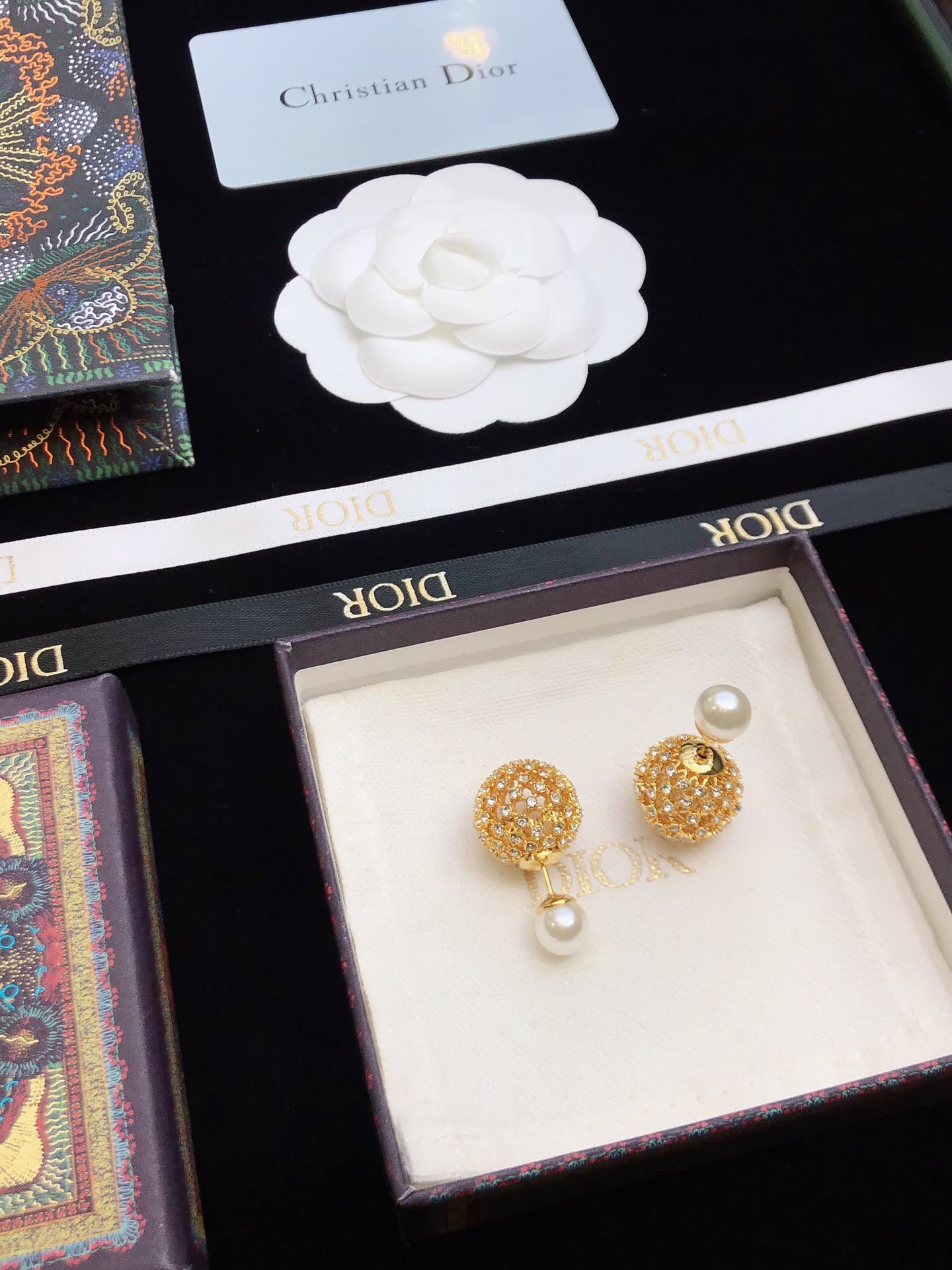 Dior Gold-Tone Crystal and Pearl Earrings