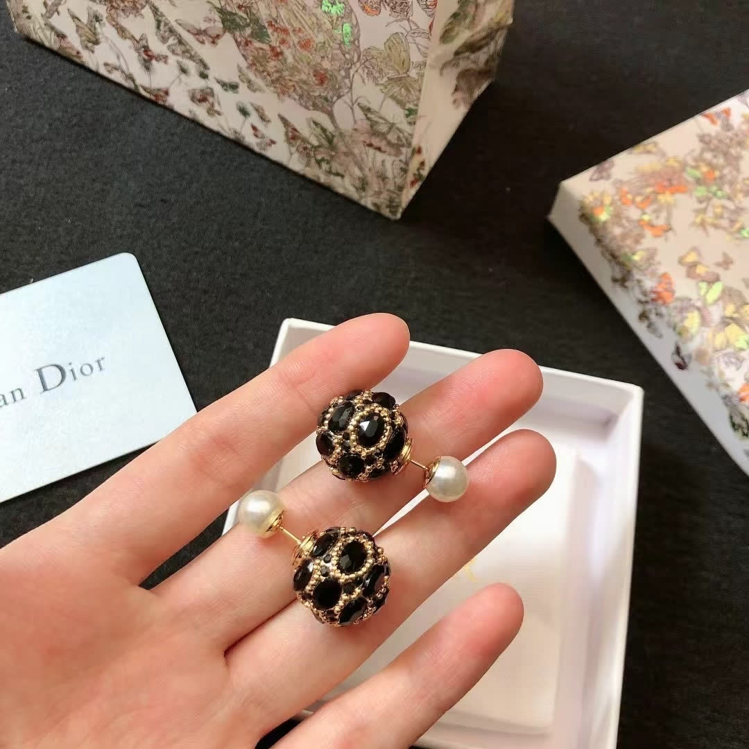 Dior Crystal and Pearl Stud Earrings
