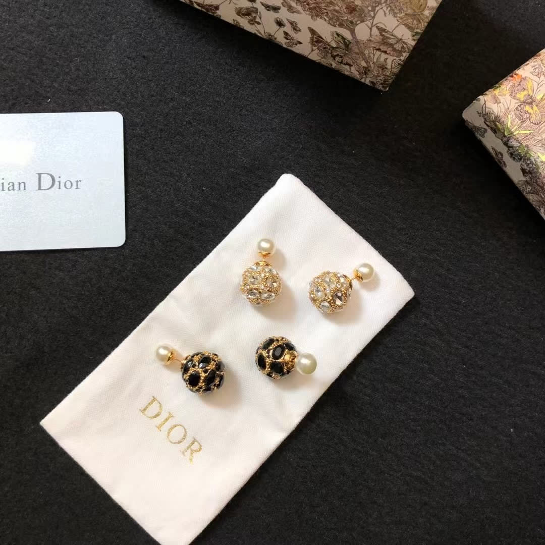 Dior Crystal and Pearl Stud Earrings