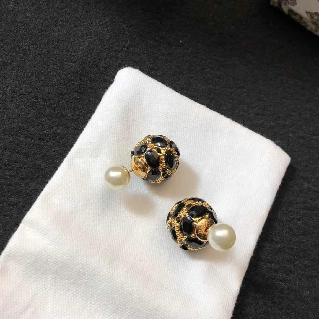 Dior Crystal and Pearl Stud Earrings
