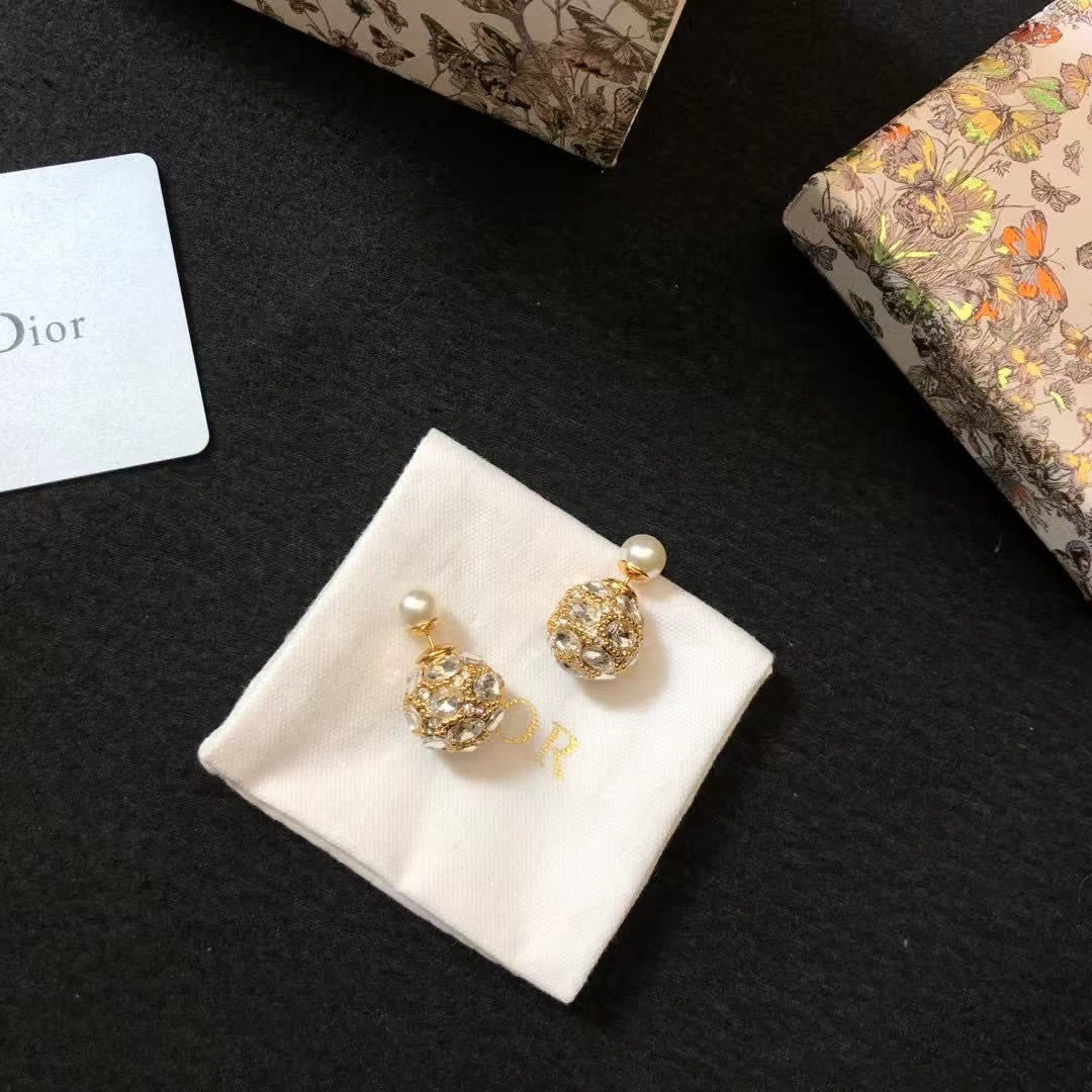 Dior Crystal and Pearl Stud Earrings