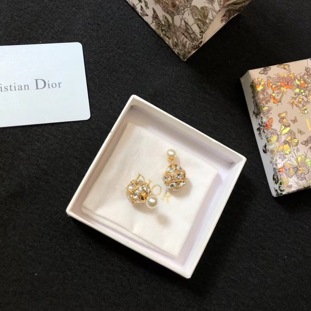 Dior Crystal and Pearl Stud Earrings