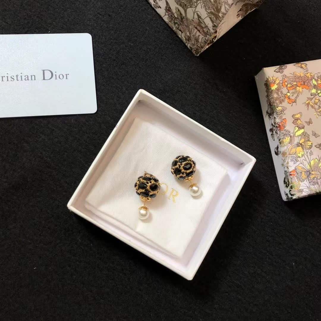 Dior Crystal and Pearl Stud Earrings