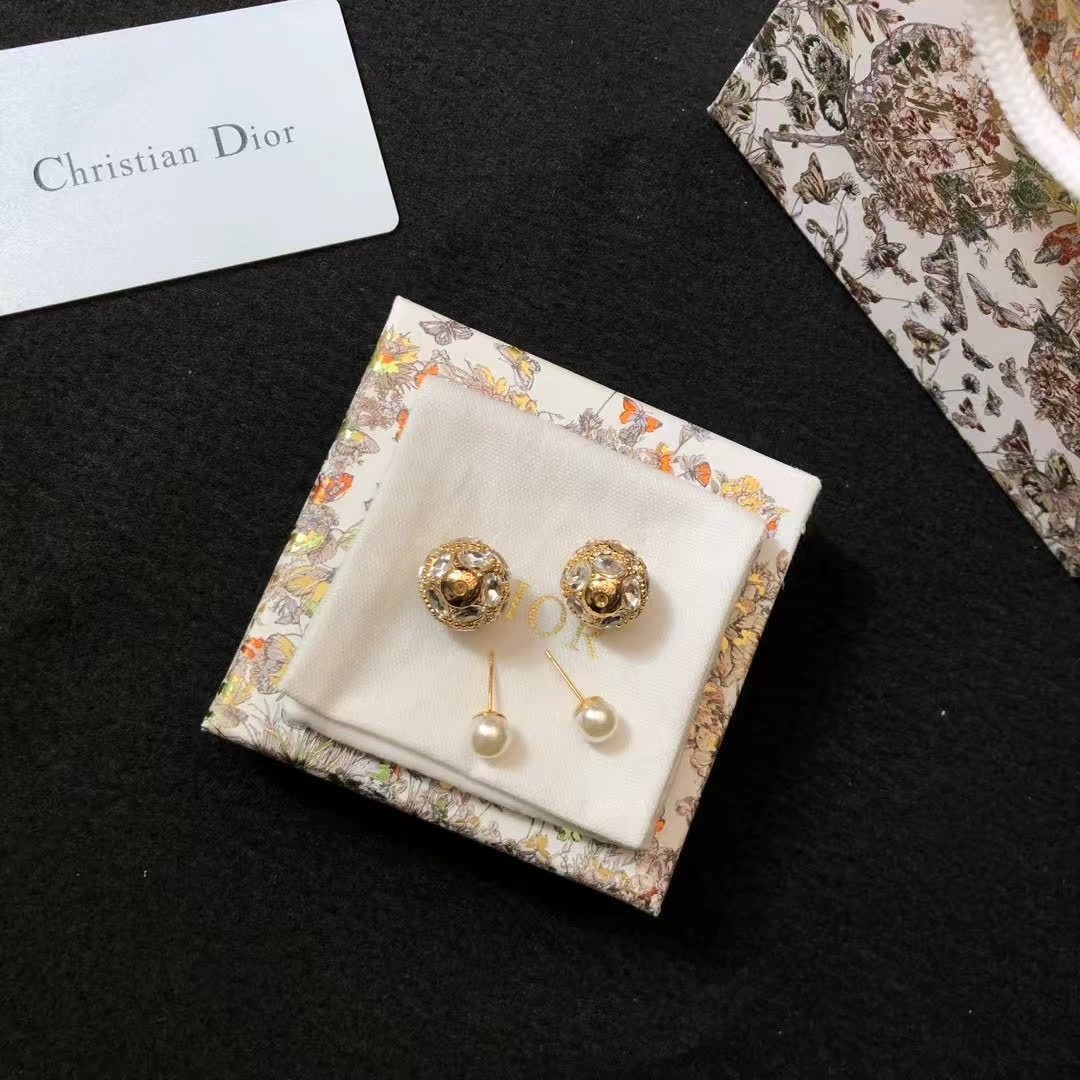 Dior Crystal and Pearl Stud Earrings