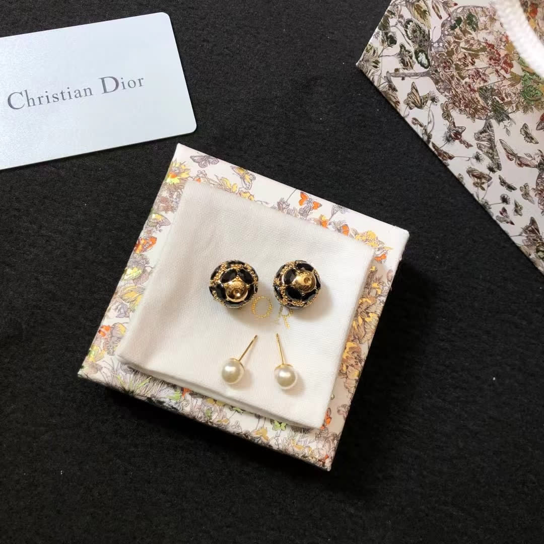 Dior Crystal and Pearl Stud Earrings