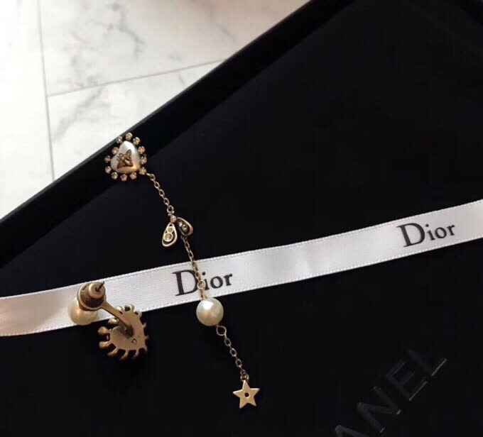 Dior Pearl and Crystal Heart Earrings with Star Charm