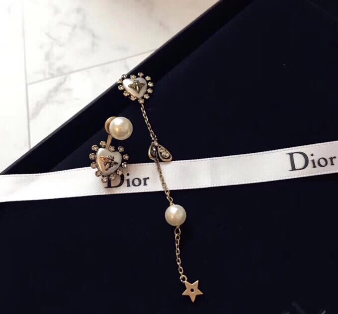 Dior Pearl and Crystal Heart Earrings with Star Charm