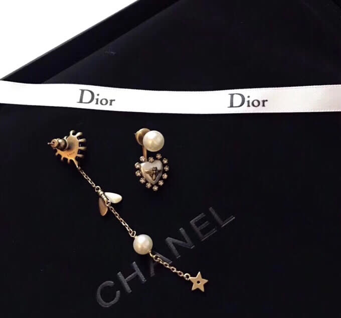 Dior Pearl and Crystal Heart Earrings with Star Charm
