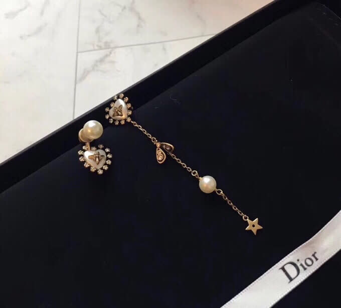Dior Pearl and Crystal Heart Earrings with Star Charm