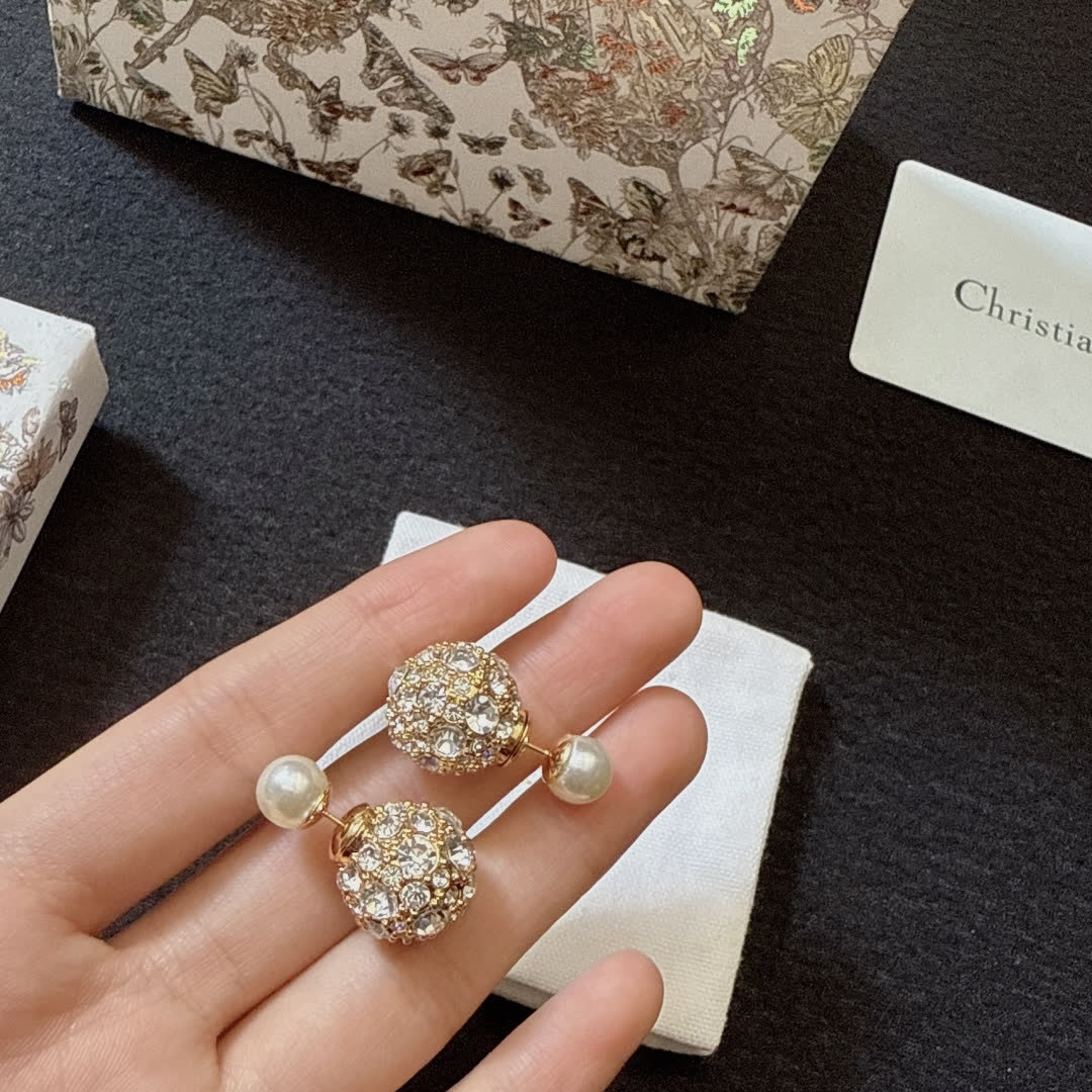 Christian Dior Gold Tone Crystal and Pearl Earrings Christian Dior Gold Tone Crystal and Pearl Earrings