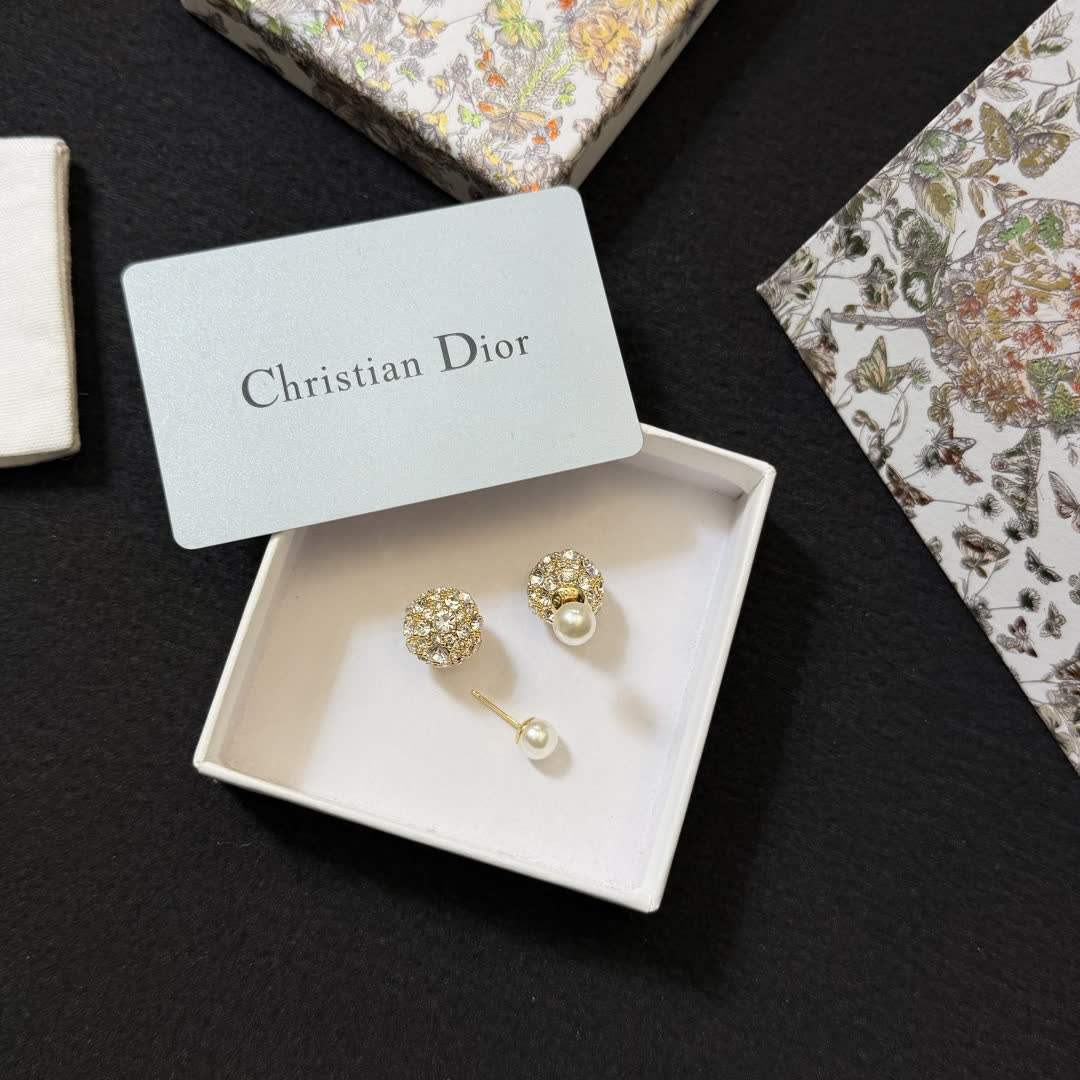 Christian Dior Gold Tone Crystal and Pearl Earrings