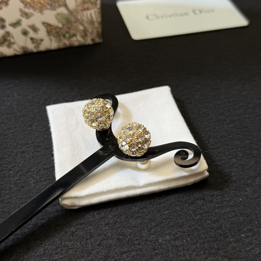 Christian Dior Gold Tone Crystal and Pearl Earrings
