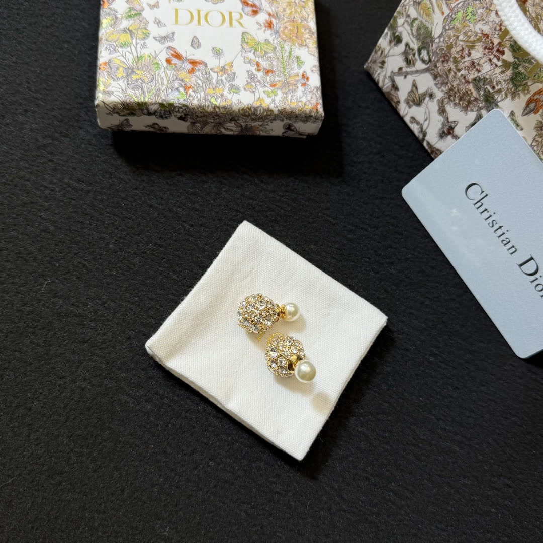 Christian Dior Gold Tone Crystal and Pearl Earrings