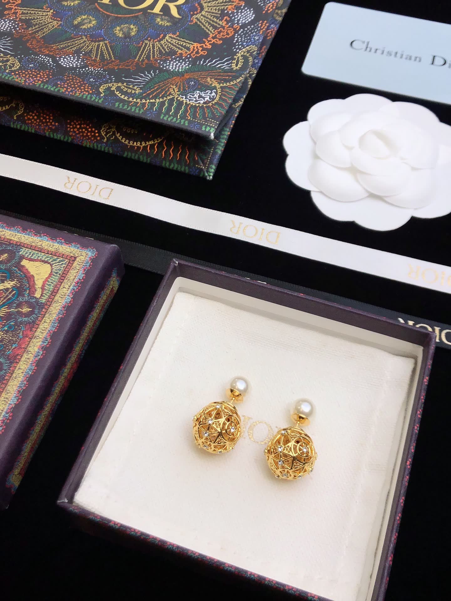Dior Gold-Tone Filigree Pearl Earrings