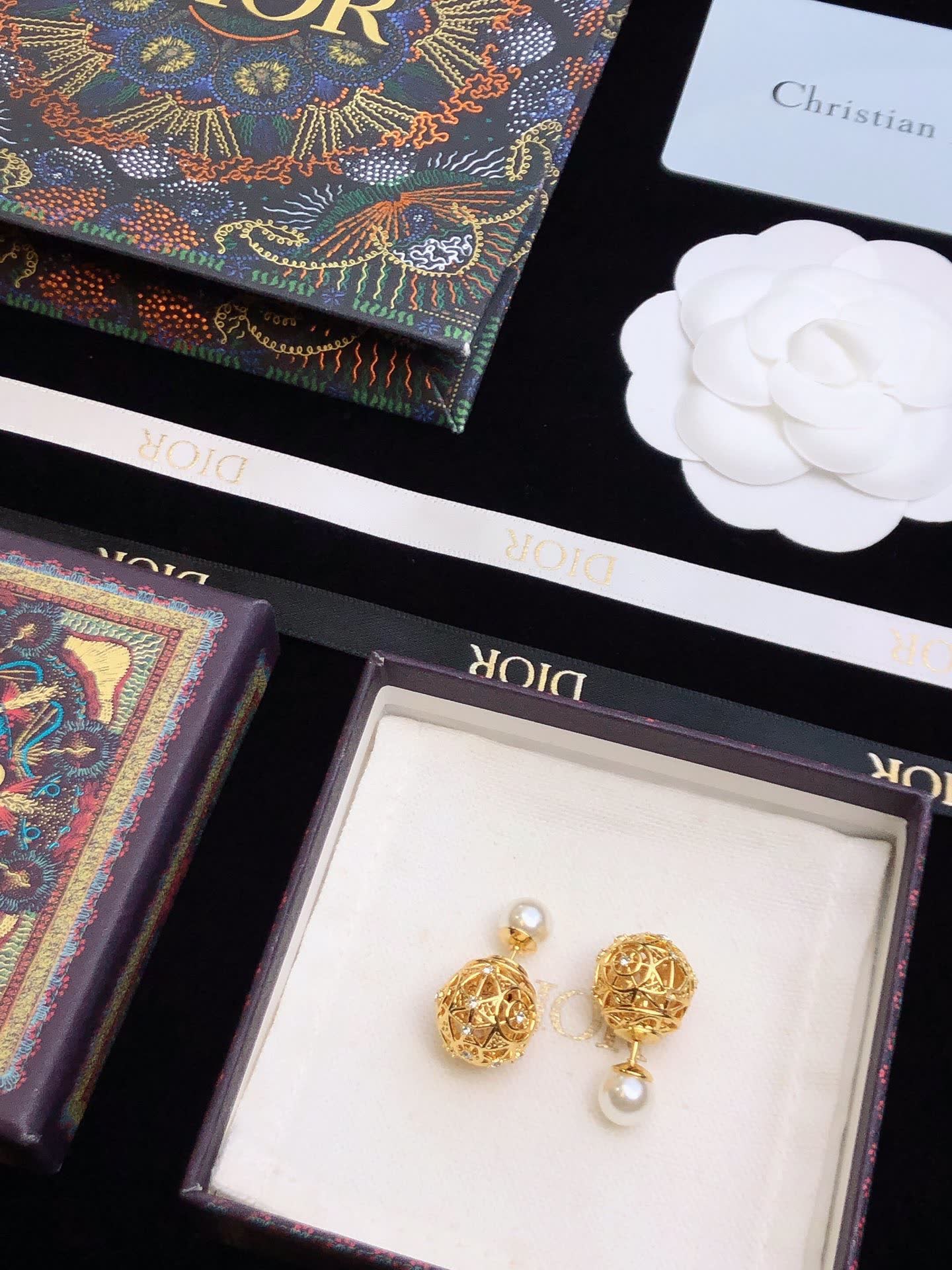 Dior Gold-Tone Filigree Pearl Earrings