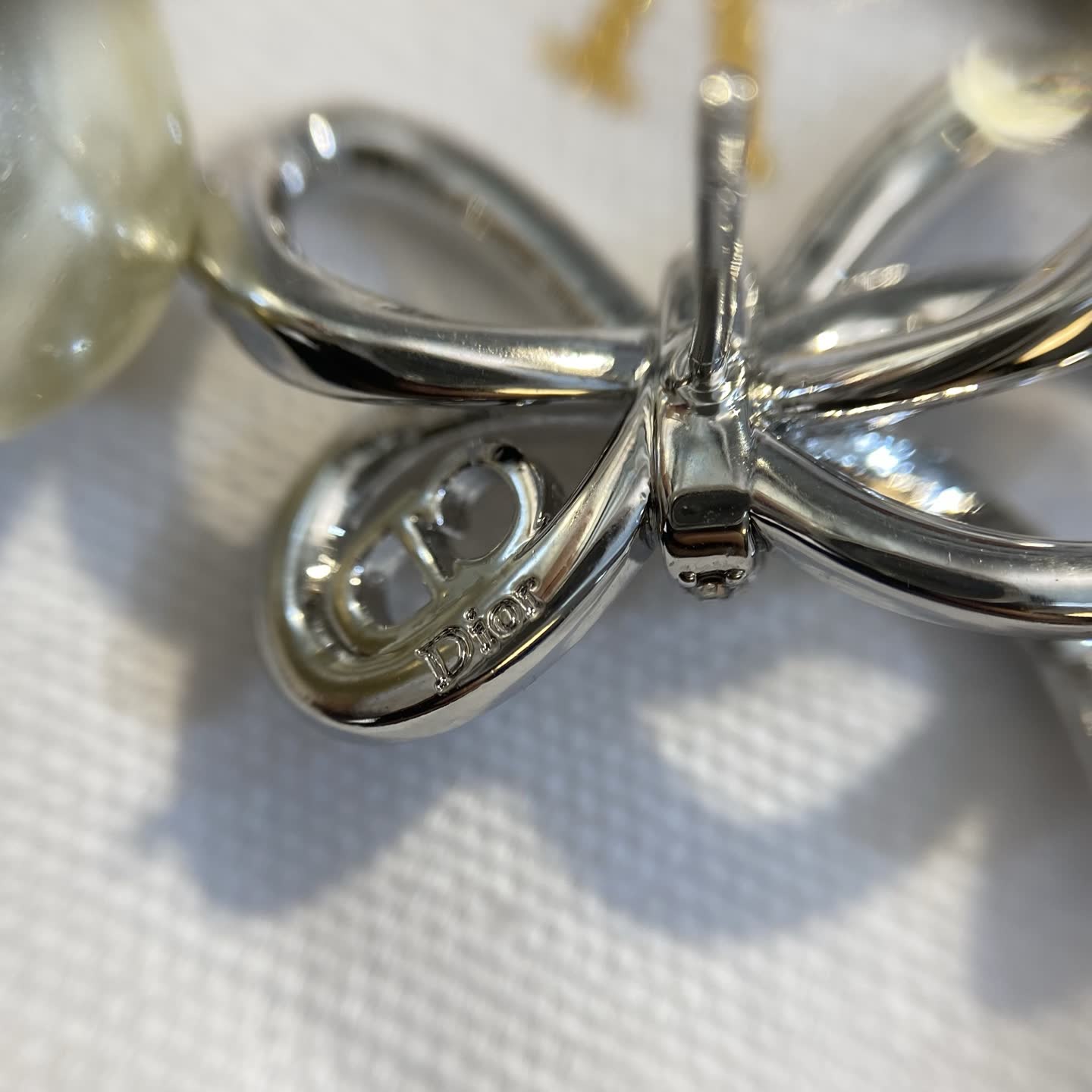 Dior Crystal Bow Pearl Stud Earrings