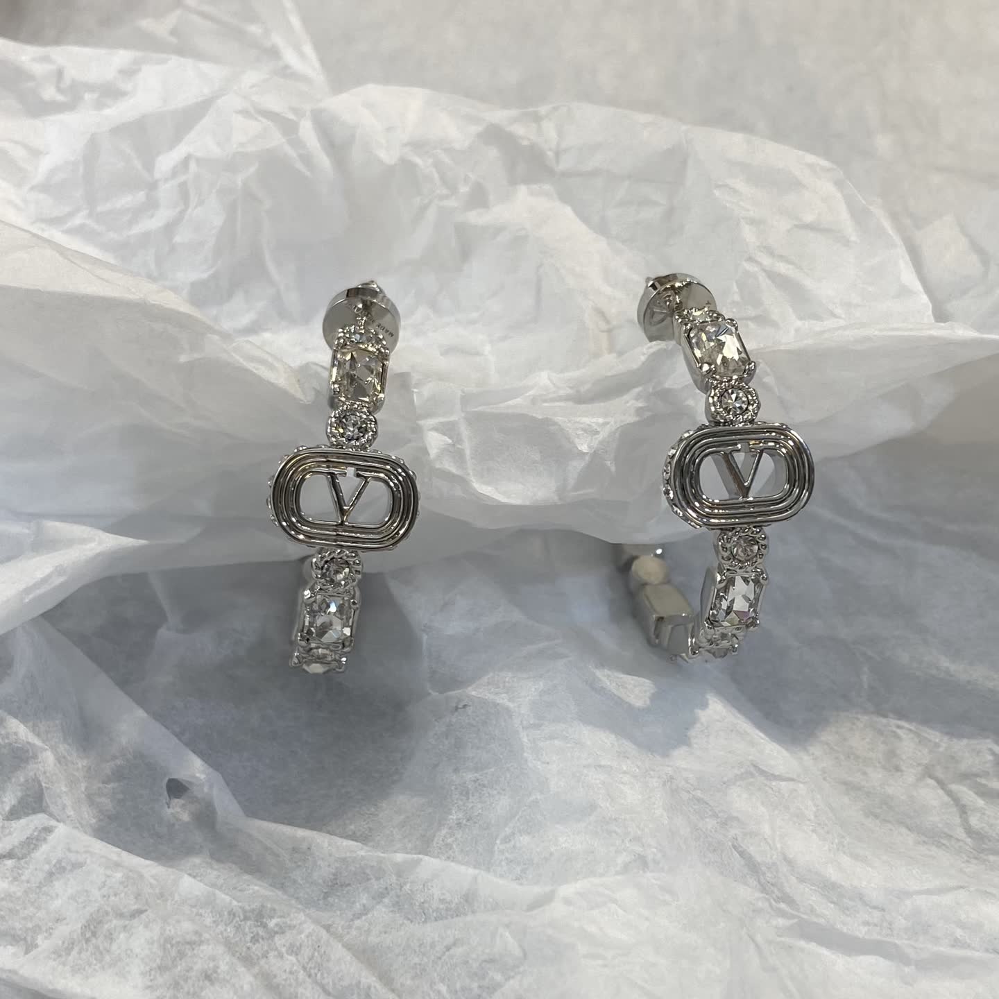 Dior Silver Hoop Earrings with Crystal Accents Dior Silver Hoop Earrings with Crystal Accents