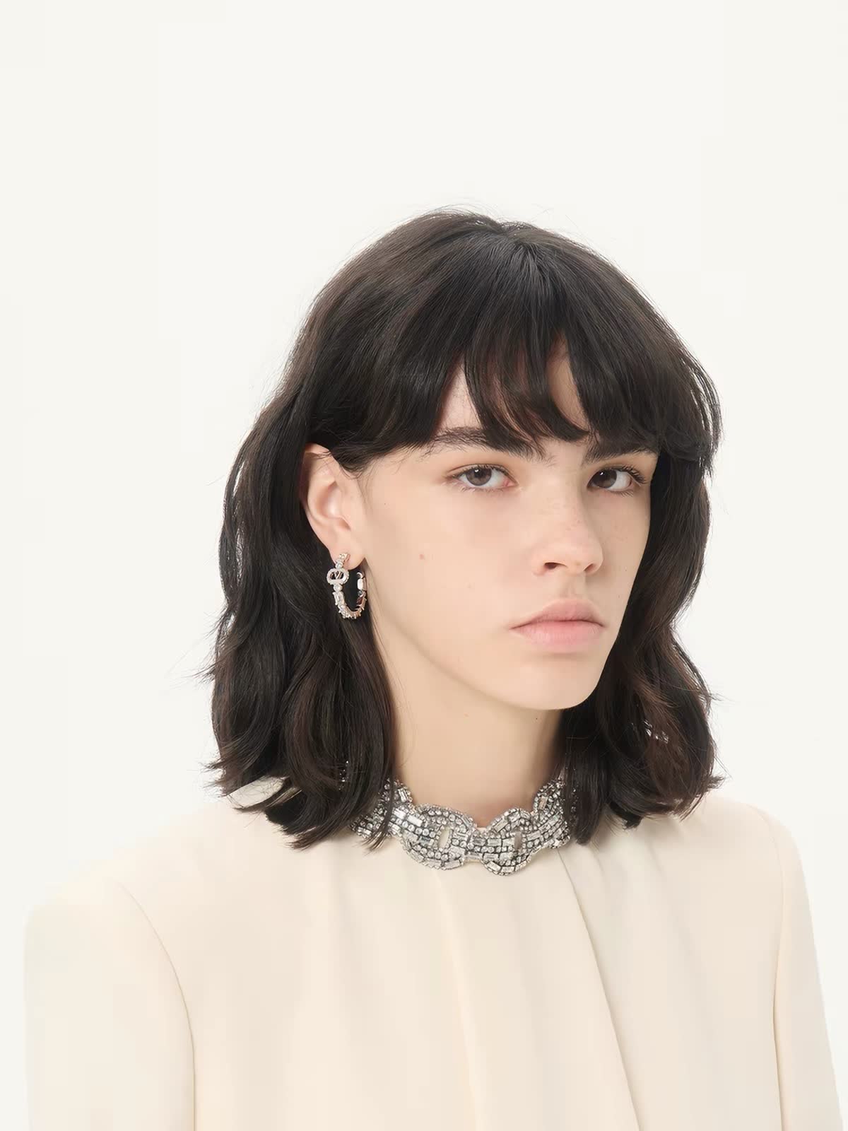 Dior Silver Hoop Earrings with Crystal Accents