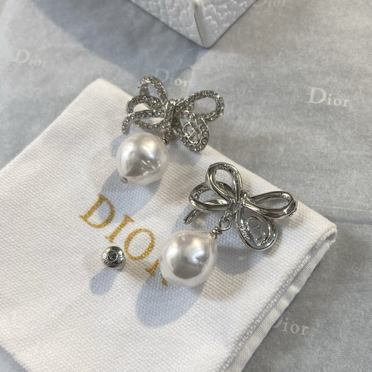 Dior Silver Butterfly Pearl Earrings
