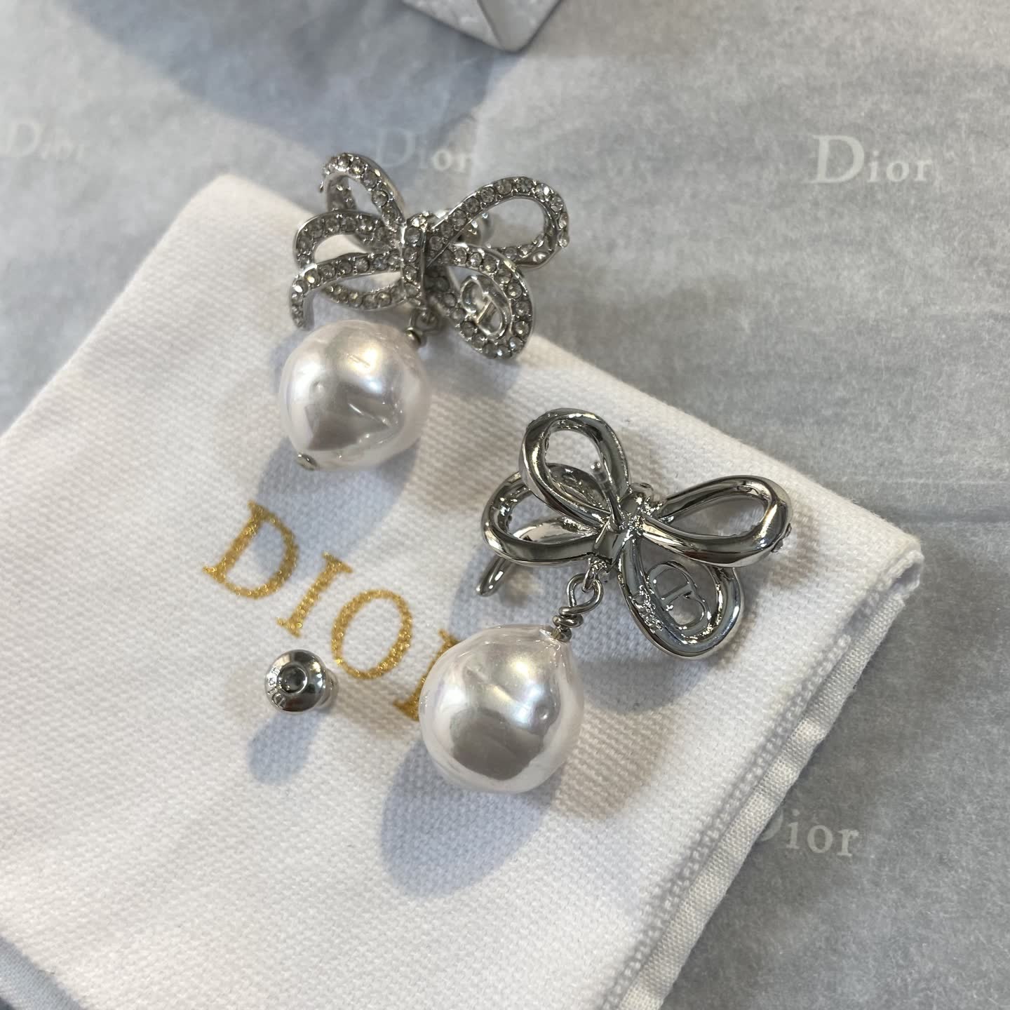 Dior Silver Butterfly Pearl Earrings