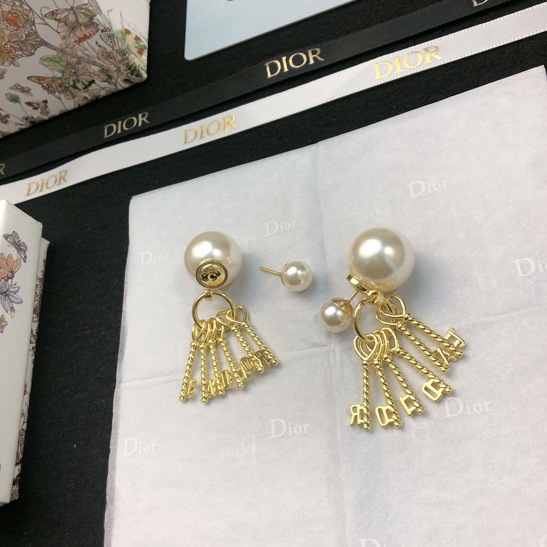 Dior Gold-Tone Pearl and Tassel Earrings