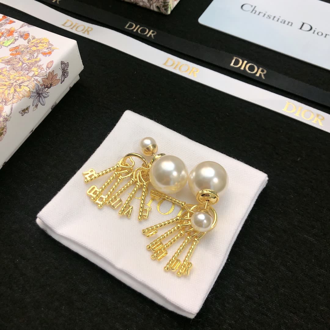 Dior Gold-Tone Pearl and Tassel Earrings