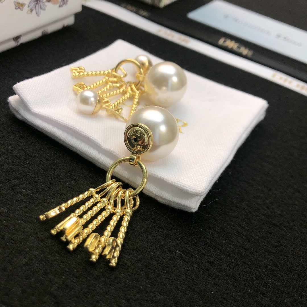 Dior Gold-Tone Pearl and Tassel Earrings