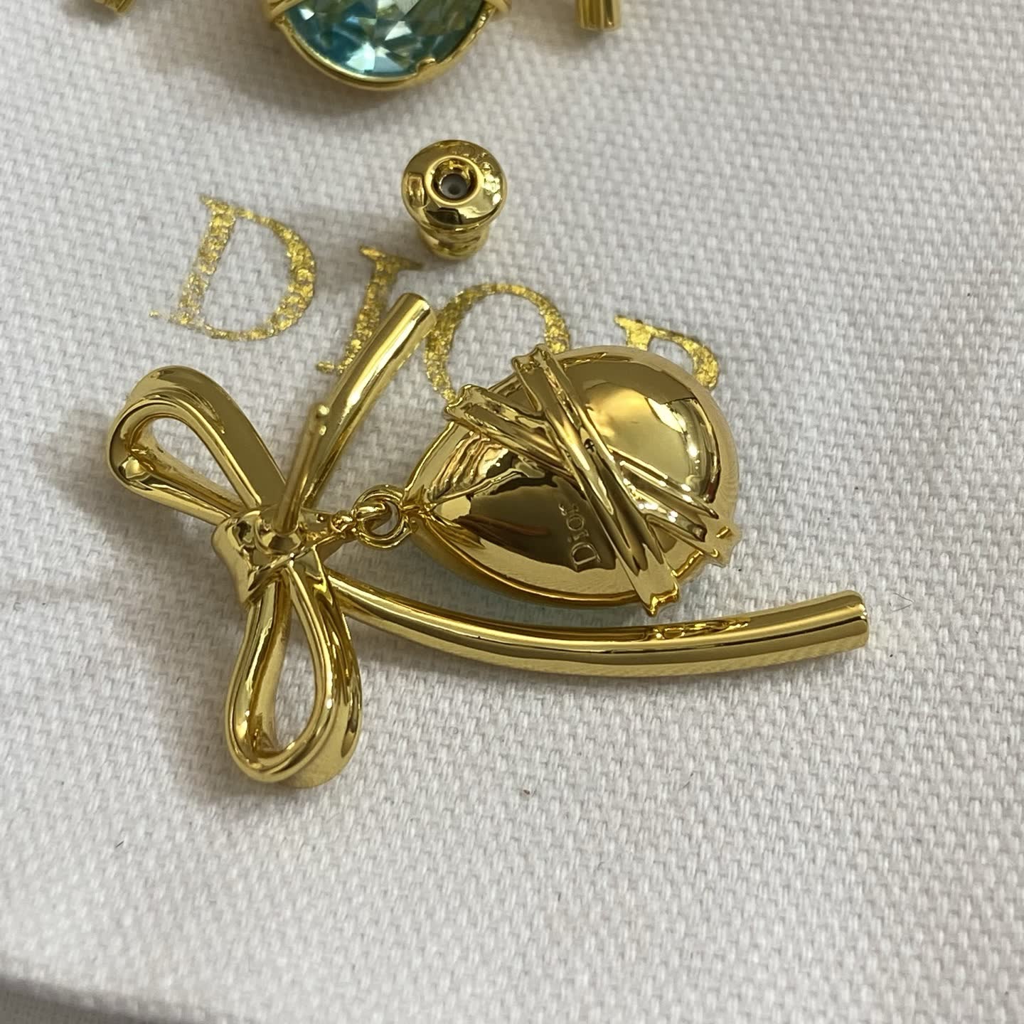 Dior Gold-Tone Blue Crystal Bow Earrings